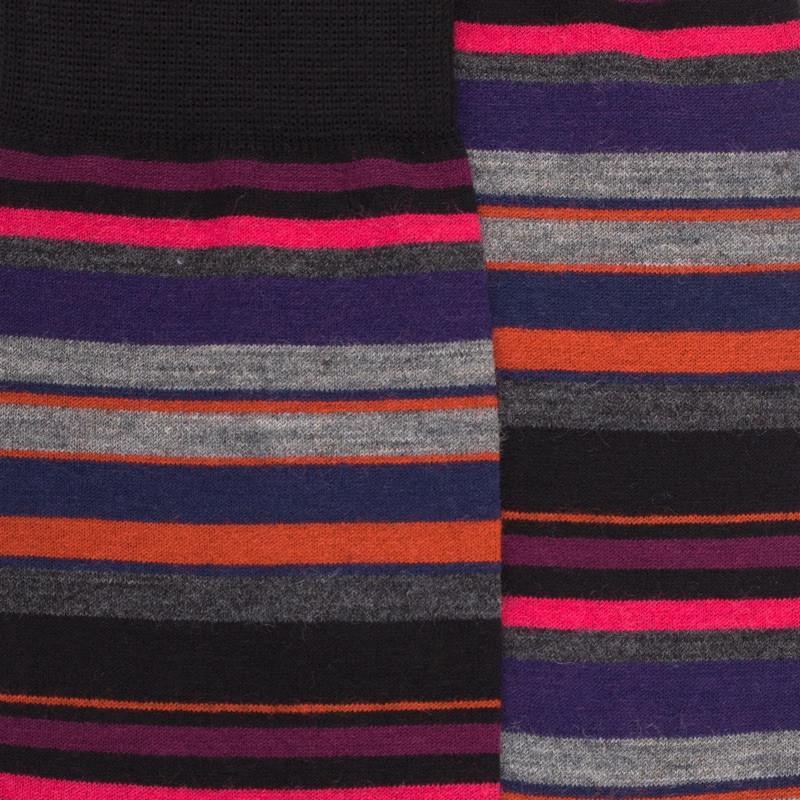 Doré Doré Chaussettes Rayures Fines Multicolores En Laine Mérinos - Noir & Rouge Sangria