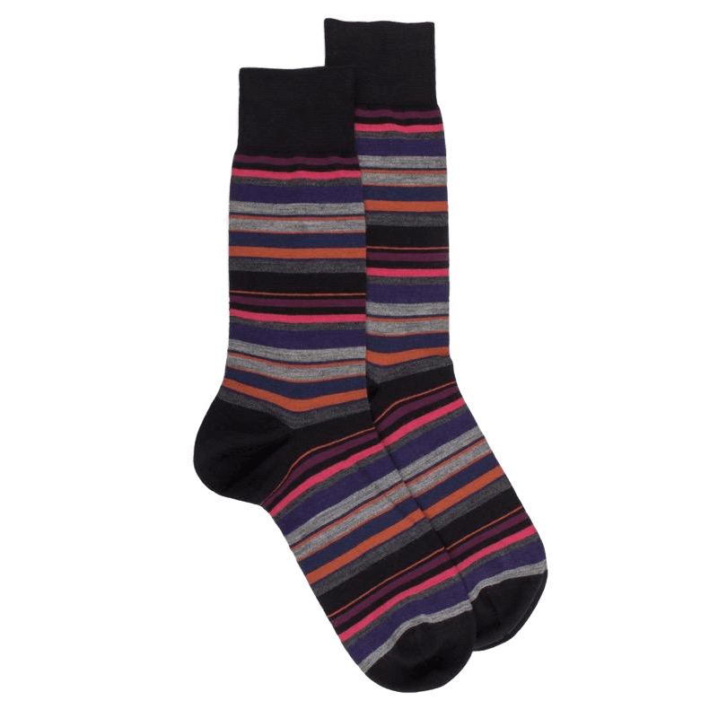 doré doré Chaussettes rayures fines multicolores en laine mérinos - Noir & rouge sangria