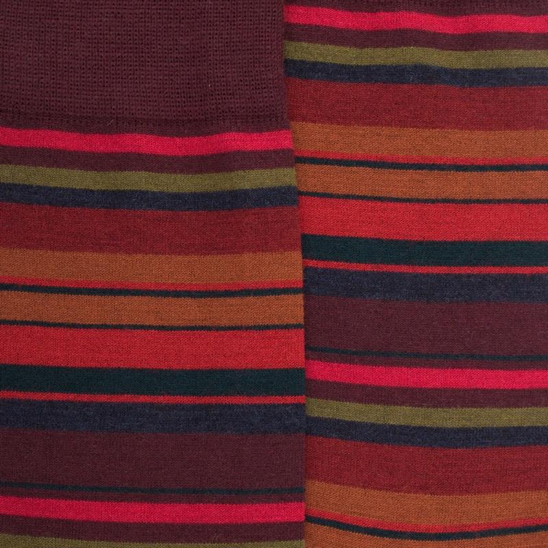 Doré Doré Chaussettes Rayures Fines Multicolores En Laine Mérinos - Aubergine & Framboise