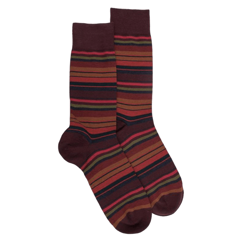 doré doré Chaussettes rayures fines multicolores en laine mérinos - Aubergine & Framboise