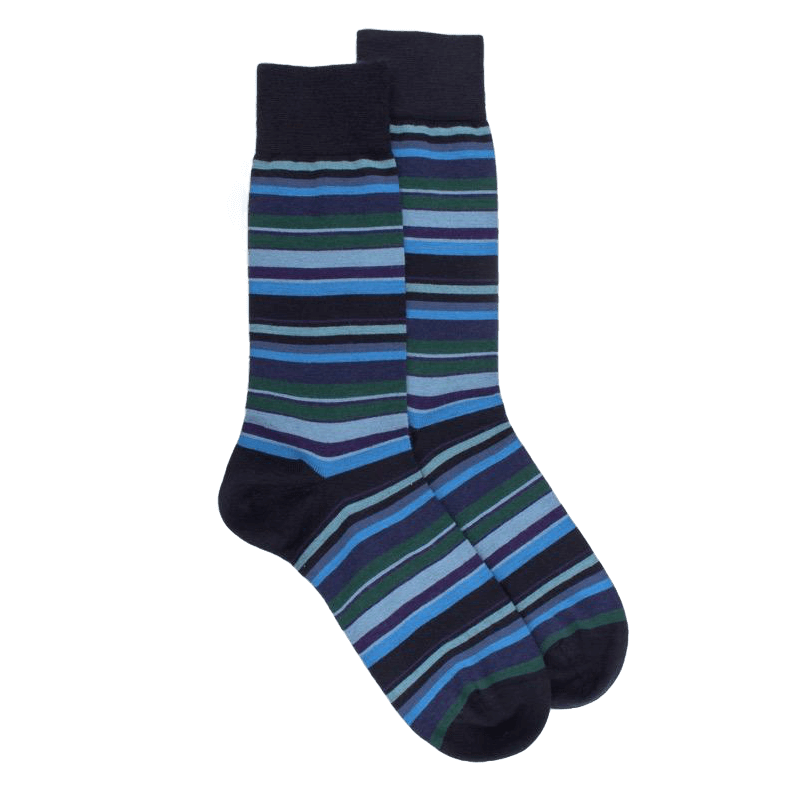 doré doré Chaussettes rayures fines multicolores en laine mérinos - Navy blue & grey