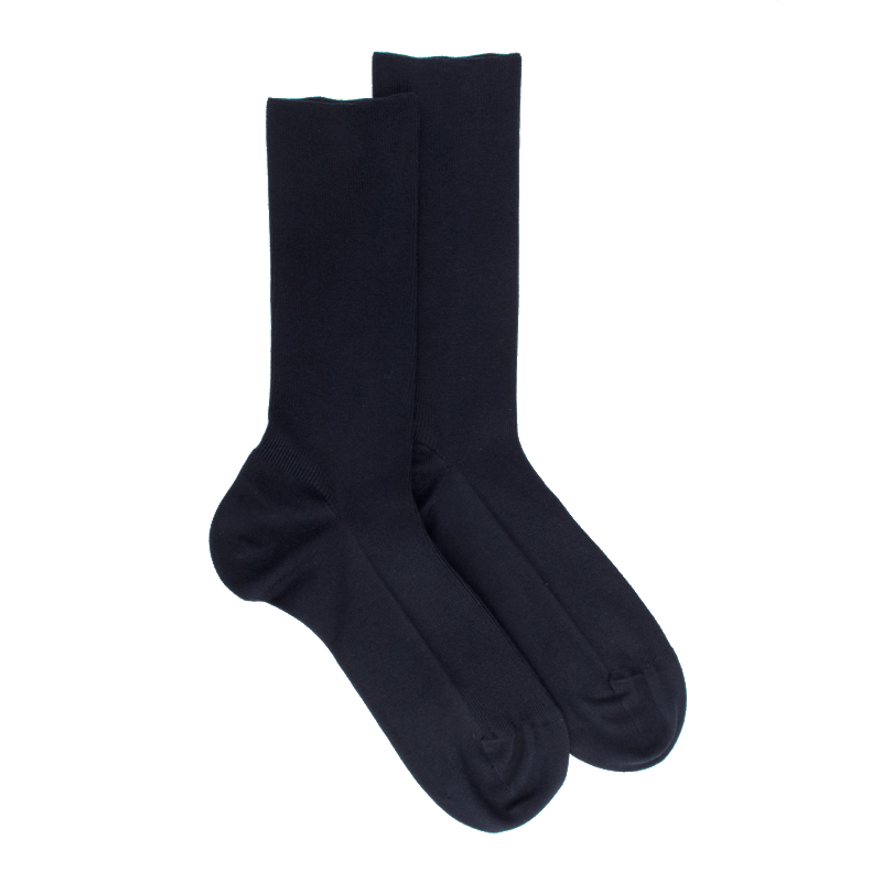 doré doré Chaussettes sans bord élastique en coton égyptien - Spécial jambes sensibles - Marine foncé