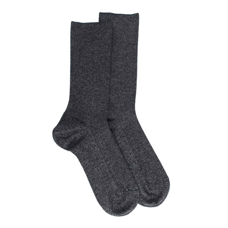 doré doré Chaussettes sans bord élastique en coton égyptien - Spécial jambes sensibles - Gris chiné