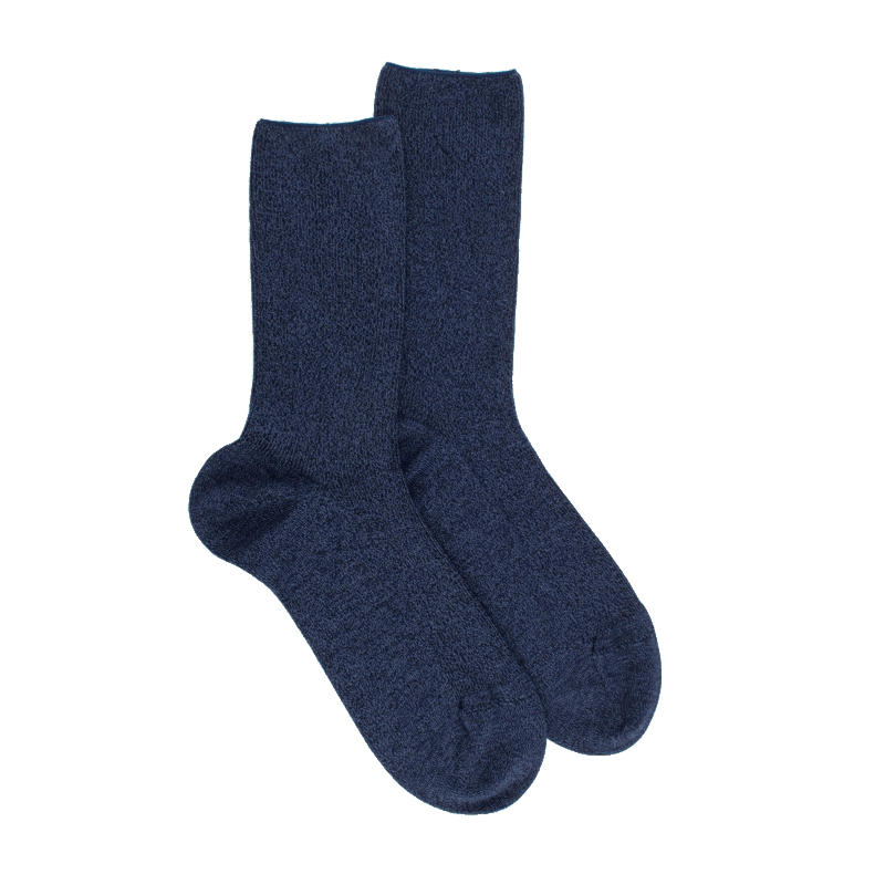 doré doré Chaussettes sans bord élastique en coton égyptien - Spécial jambes sensibles - Bleu jean