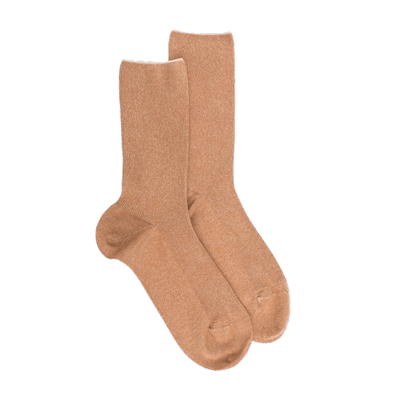doré doré Chaussettes sans bord élastique en coton égyptien - Spécial jambes sensibles - Beige désert