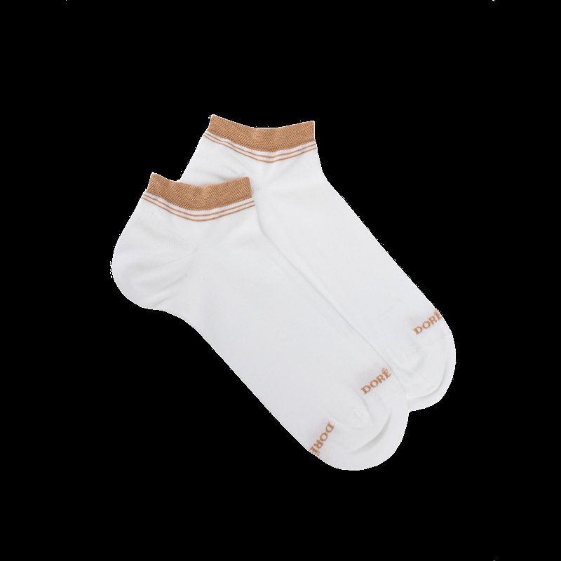 doré doré Chaussons en coton uni pour femmes avec bordures contrastées - Blanc & Beige Désert