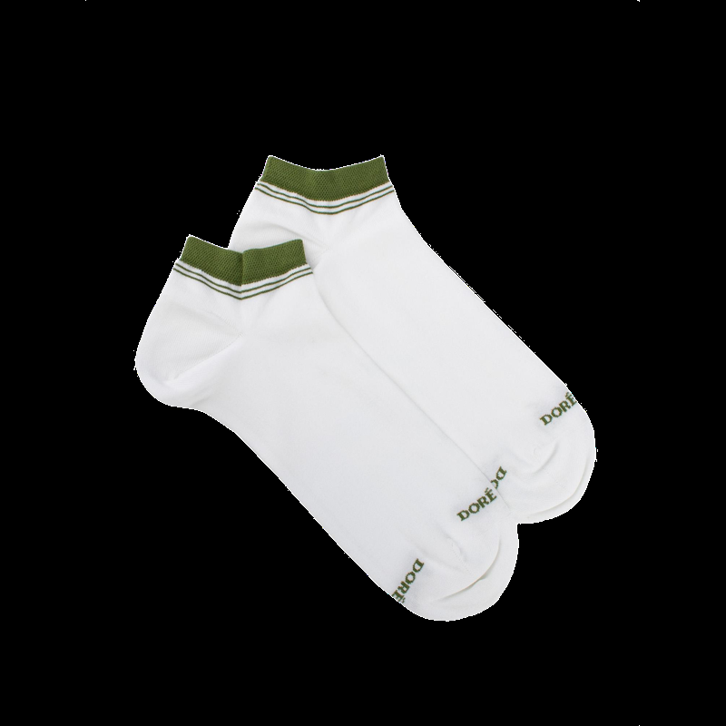 doré doré Chaussons en coton uni pour femmes avec bordures contrastées - Blanc & Vert Campagne