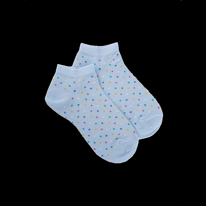doré doré Chaussons pour enfants en fil d'Ecosse à motifs de petits points colorés - Bleu Vague