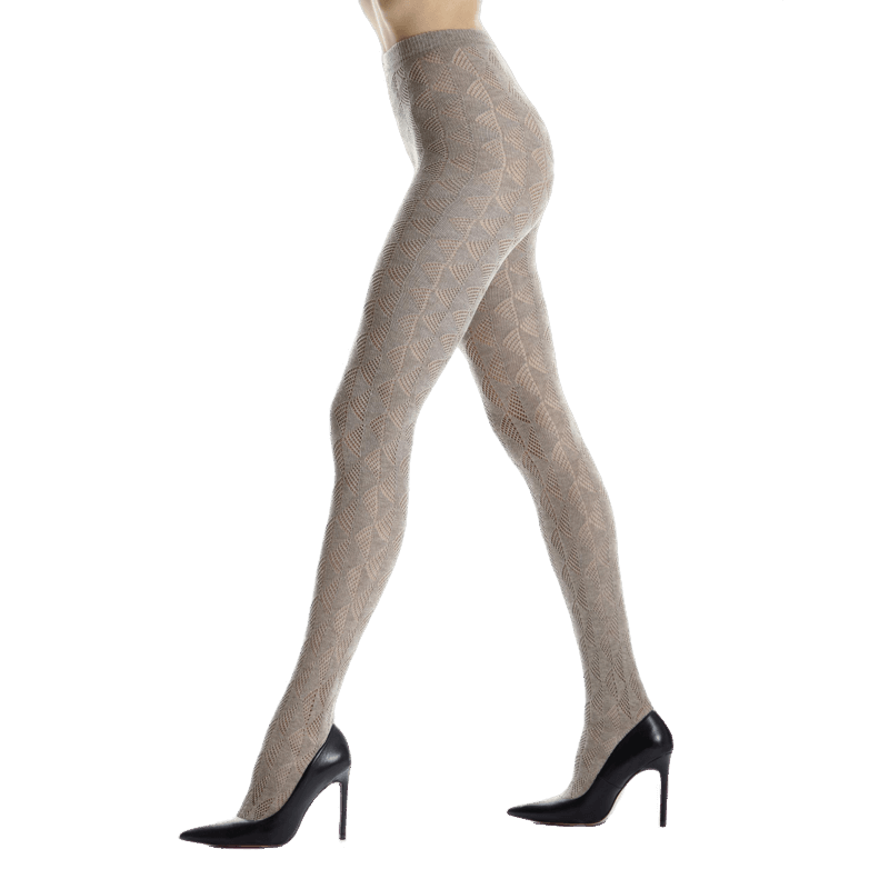 doré doré Collant femme en coton égyptien et cachemire uni ajouré - Beige Sahara