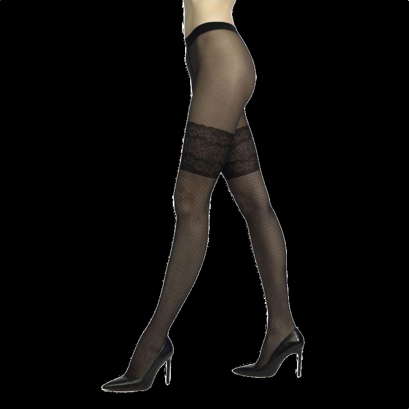 doré doré Collants à petits losanges et jarretière - Noir