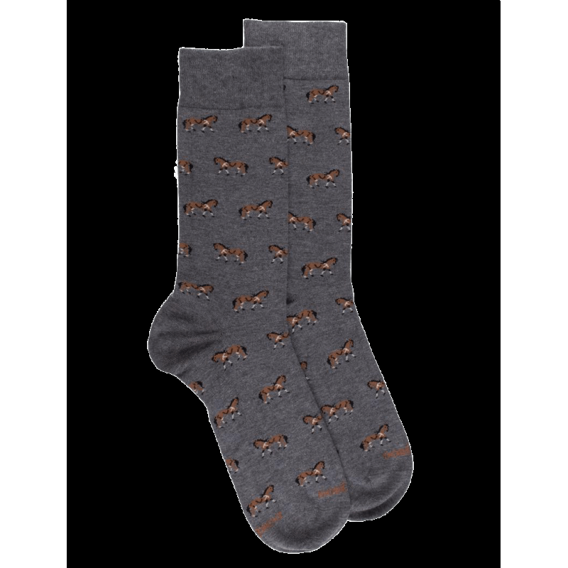 Doré Doré Chaussettes Coton à Motifs Chevaux - Gris