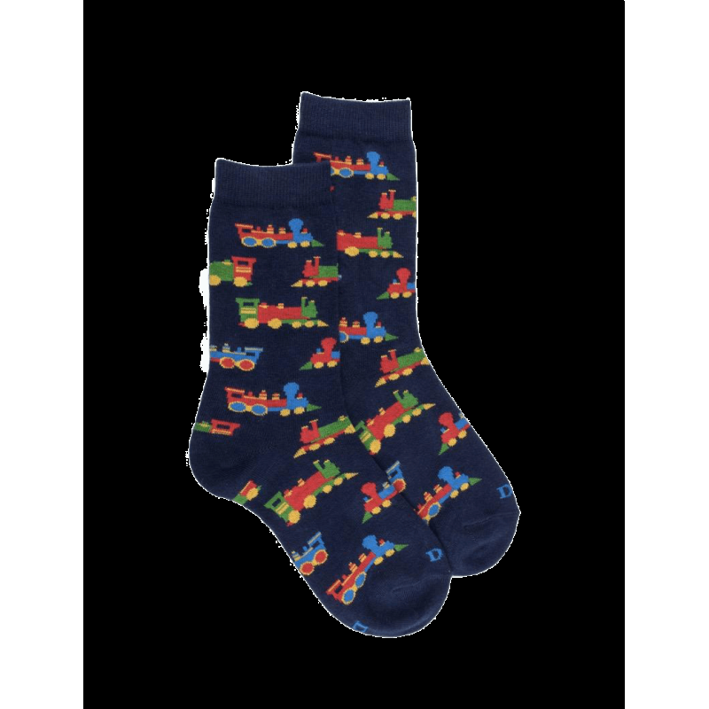 doré doré Chaussettes motifs de petits trains - Bleu