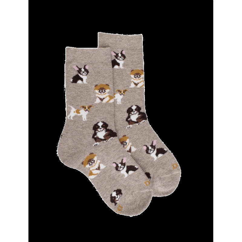 doré doré Chaussettes motifs petits chiens - Beige