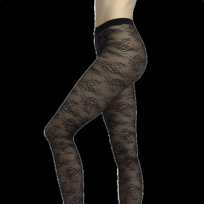 Doré Doré Collants Fleur Et Dentelle - Noir