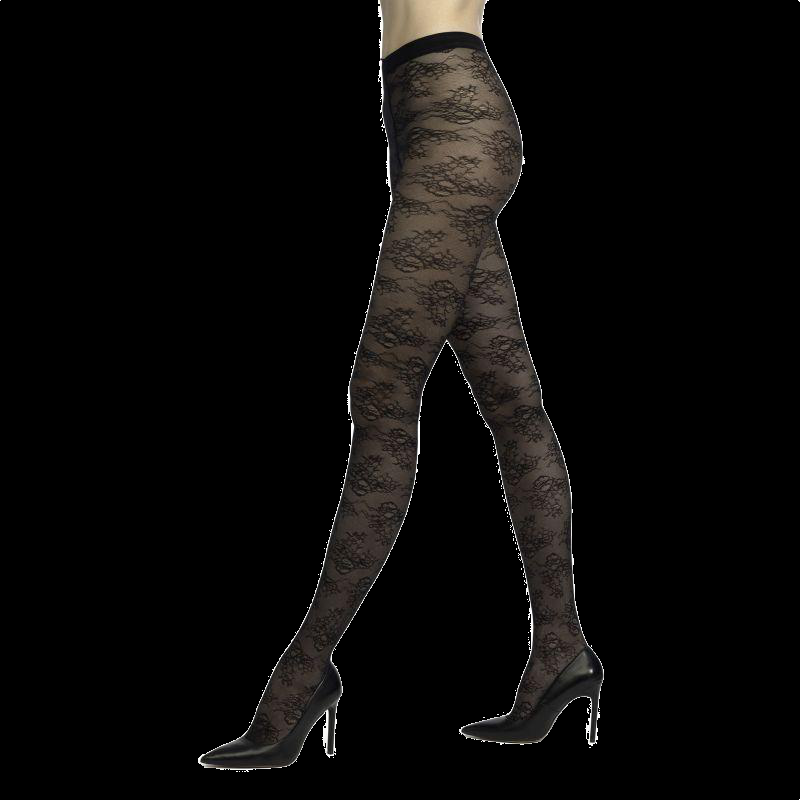 doré doré Collants fleur et dentelle - Noir