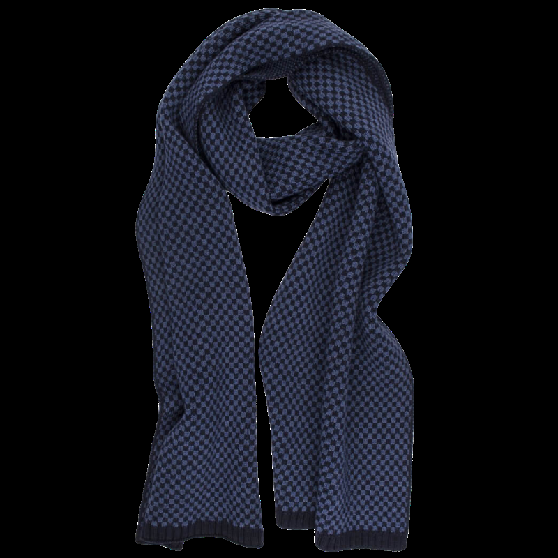 doré doré Echarpe 100% laine mérinos à carreaux - Bleu marine