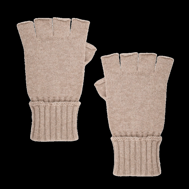 doré doré Gants sans doigt (mitaine) en laine et cachemire - Beige chrysalide