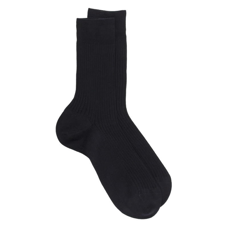 doré doré Lot de 7 chaussettes Homme côtelées en pur fil d'Ecosse - Bleu marine foncé