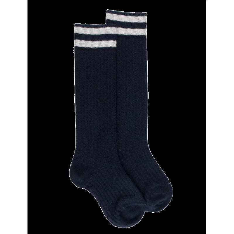 doré doré Mi-bas coton enfant fantaisie à bandes - Bleu foncé