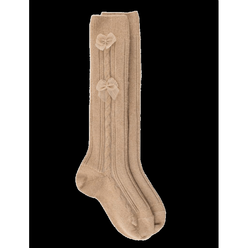 doré doré Mi-bas en laine et cachemire torsadée à nœud - Beige