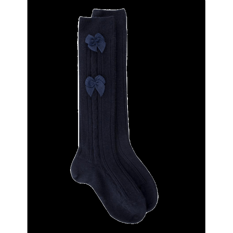 doré doré Mi-bas en laine et cachemire torsadée à nœud - Marine