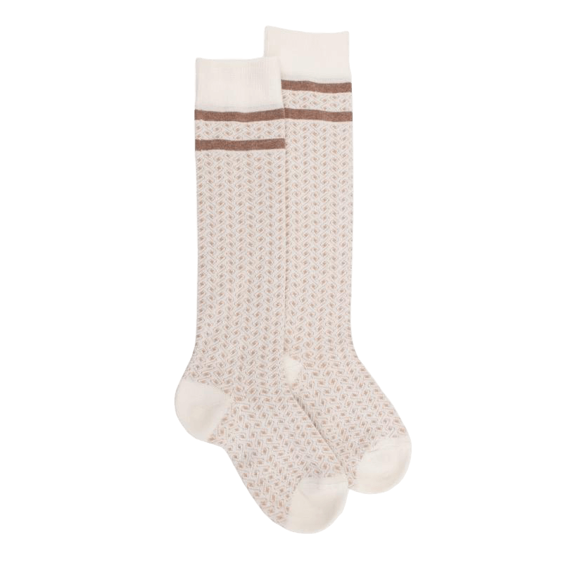 doré doré Mi-bas enfant en coton avec motif tissés - Écru