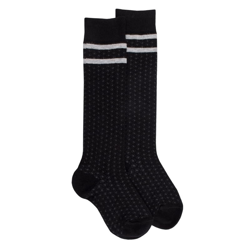 doré doré Mi-bas enfant en coton avec motif tissés - Noir