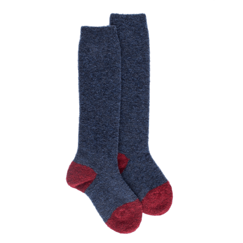 doré doré Mi-bas enfant en laine polaire - Bleu Caban & Rouge pommard
