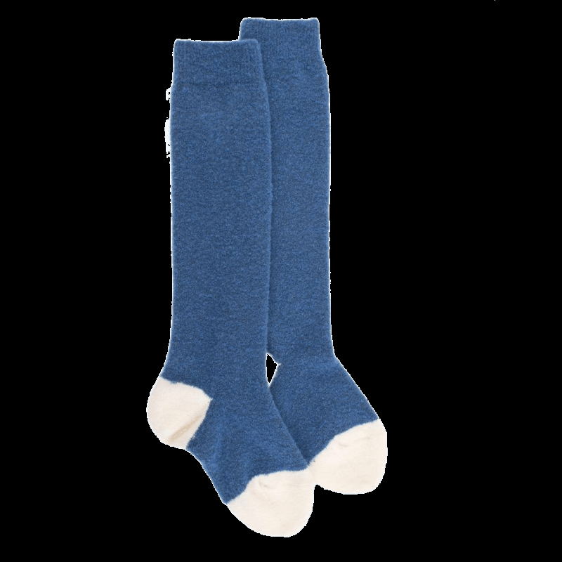 doré doré Mi-bas enfant en laine polaire - Bleu saphir & écru