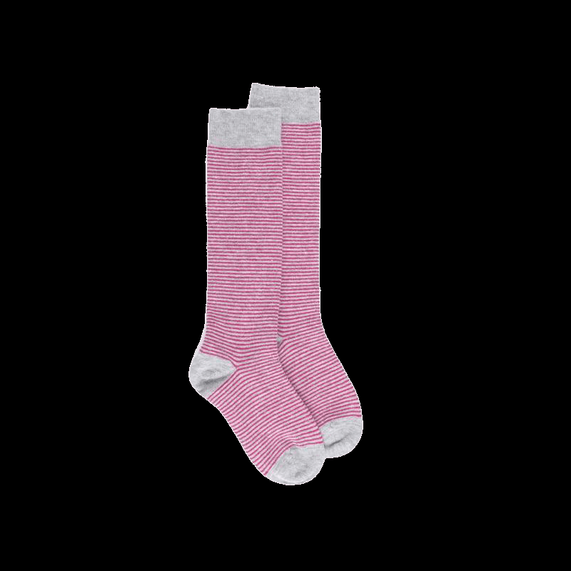 doré doré Mi-bas enfant en viscose et angora - Gris et rose à rayures