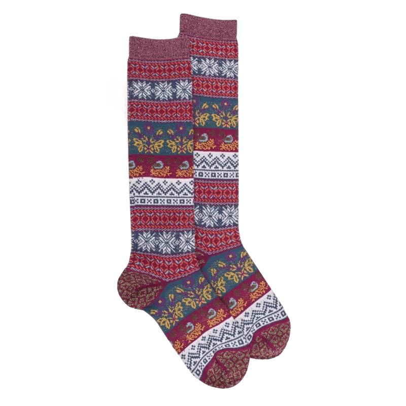 doré doré Mi-bas femme en laine à motif de Noël - Litchi