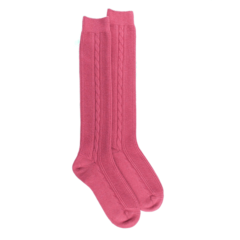 doré doré Mi-bas femme en laine et cachemire à motif torsadés - Rose antique