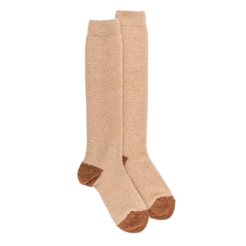 doré doré Mi-bas femme en laine polaire - Beige Désert & Orange écureuil