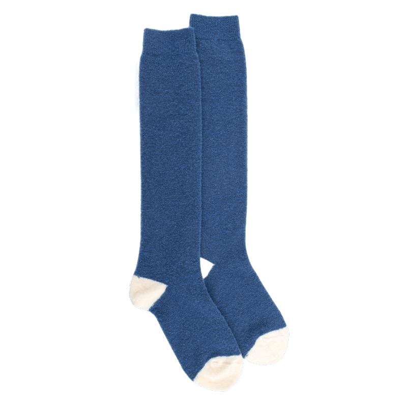 doré doré Mi-bas femme en laine polaire - Bleu saphir & écru