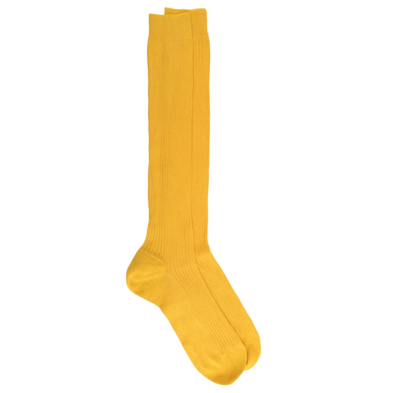 doré doré Mi-bas homme côtelés 100% fil d'écosse - Jaune papaye