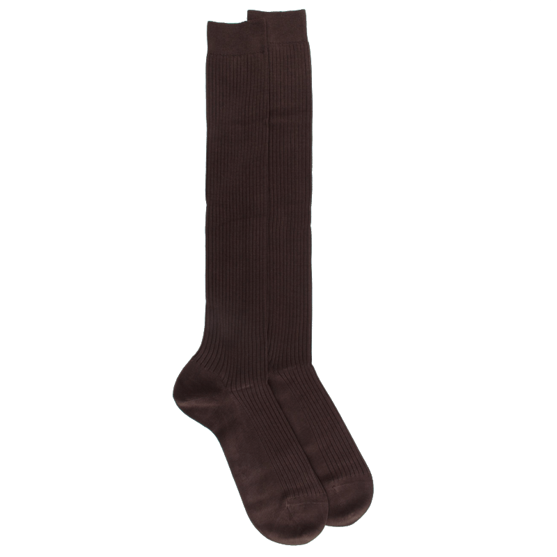 doré doré Mi-bas homme côtelés 100% fil d'écosse - Marron chocolat