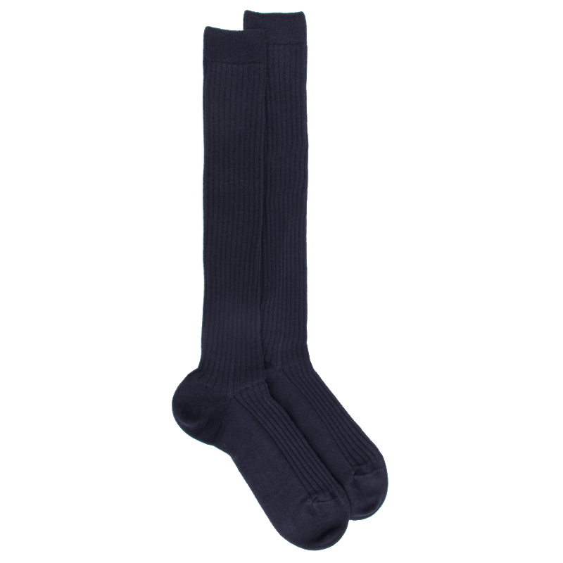 doré doré Mi-bas homme côtelés 100% laine fine mérinos - Bleu marine foncé