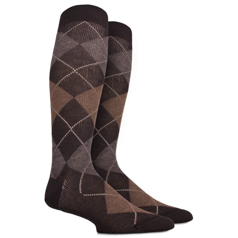 doré doré Mi-bas homme en laine mérinos et motifs jacquard - brun