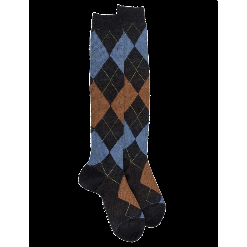 doré doré Mi-bas homme en laine mérinos et motifs jacquard - Gris anthracite & Cerise