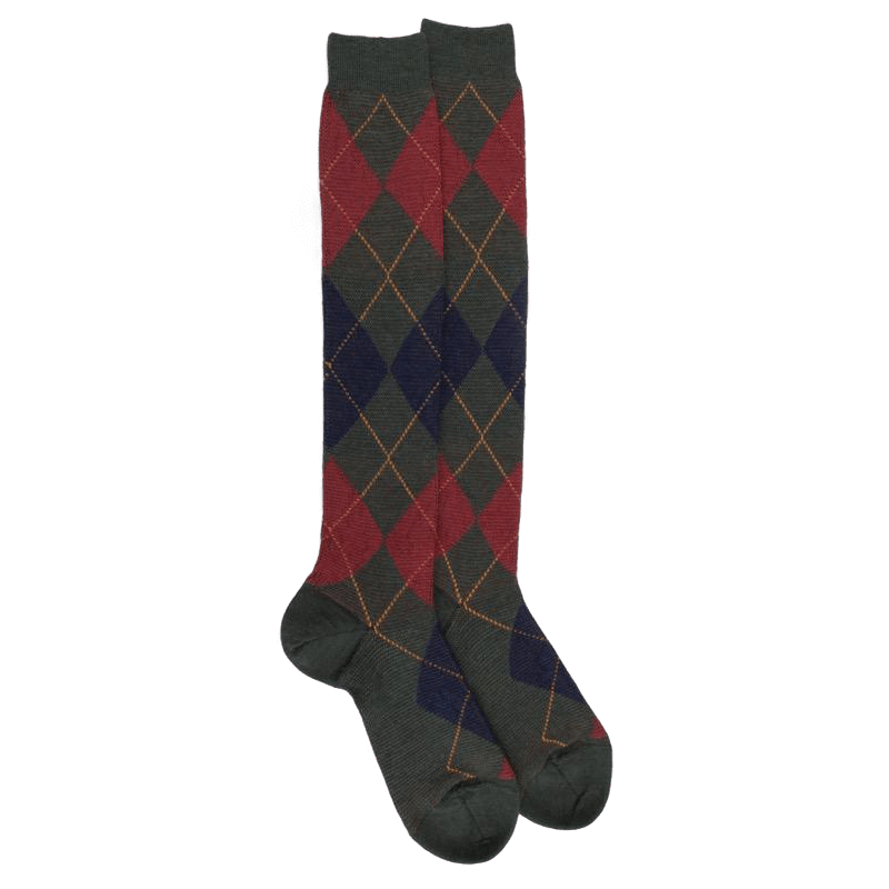 doré doré Mi-bas homme en laine mérinos et motifs jacquard - Vert thuya & bleu caban