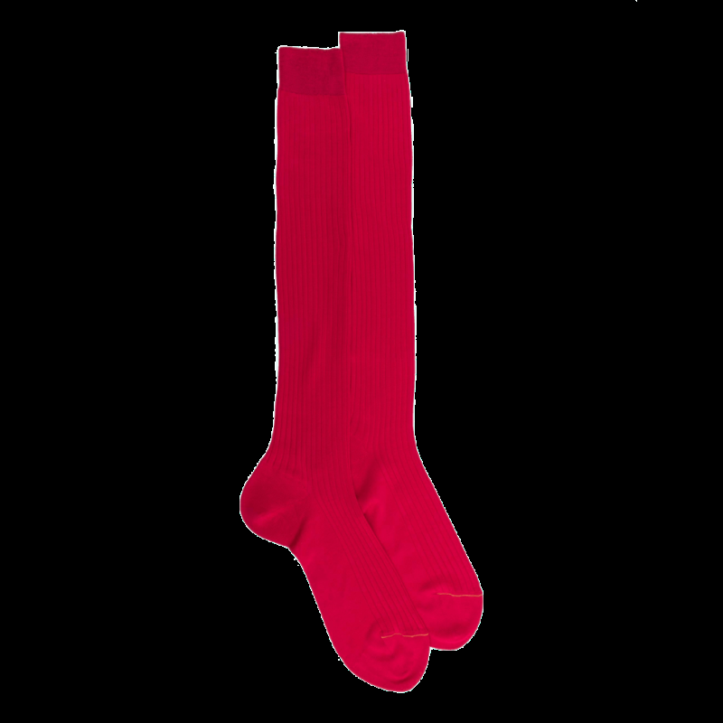 doré doré Mi-bas homme fins à côtes 100% fil d'Écosse - Rouge Cerise