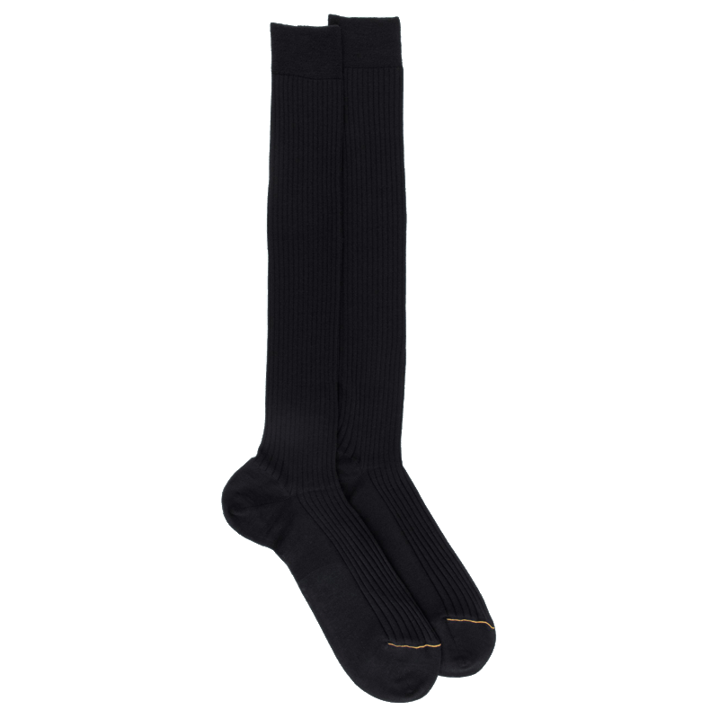 doré doré Mi-bas homme luxe à côtes en laine mérinos extra fine - Noir