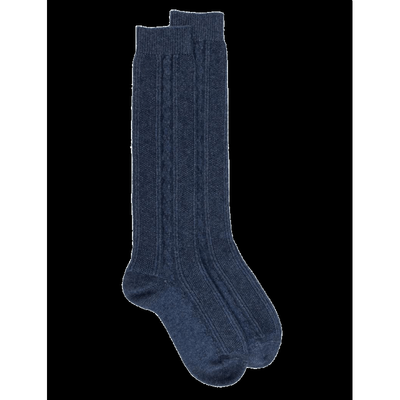 doré doré Mi-bas torsadés pour femme en laine et cachemire - Bleu