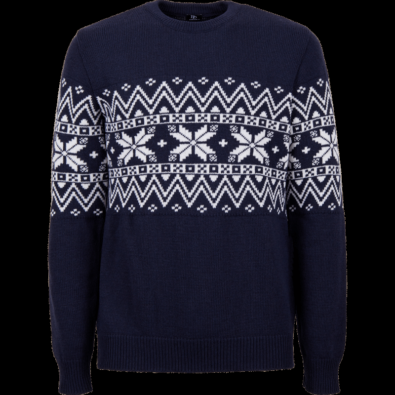 doré doré Pull à col rond en laine à motif de Noël - Bleu marine
