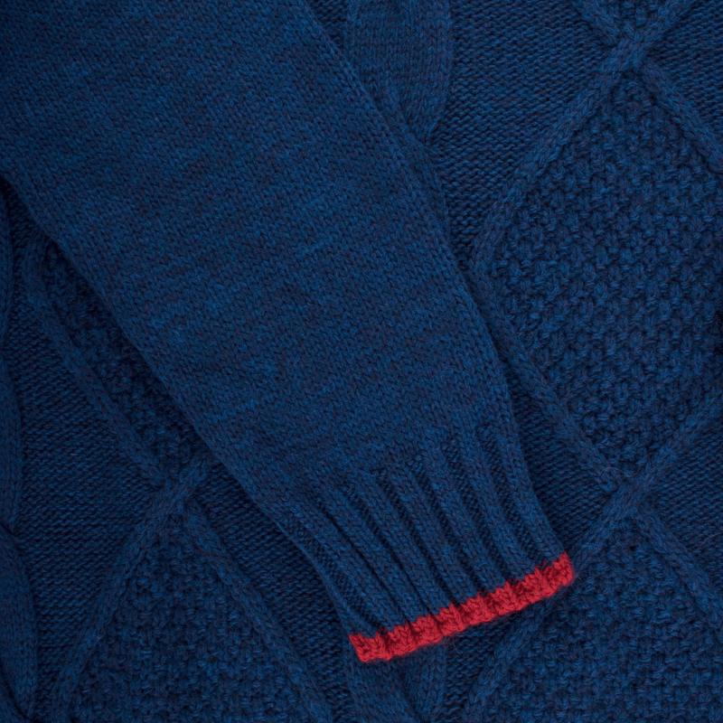 Doré Doré Pull à Col Rond En Laine Et Alpaga Avec Tresses Tricotées - Bleu Caban & Rouge Brique