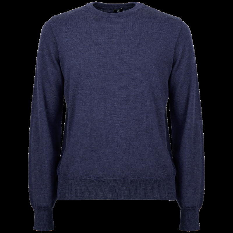 doré doré Pull à col rond en pure laine - Bleu corsaire