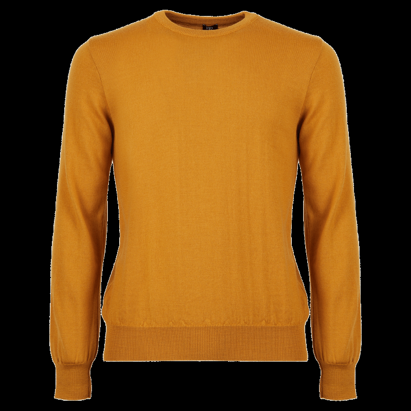 doré doré Pull à col rond en pure laine - Jaune Moutarde