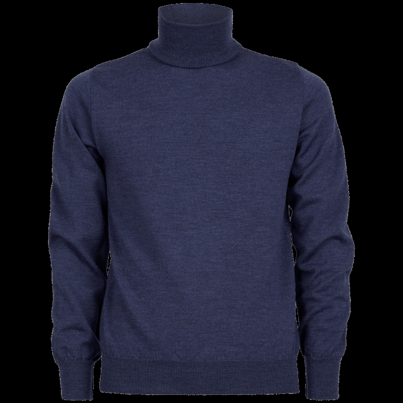 doré doré Pull à col roulé en pure laine - Bleu corsaire