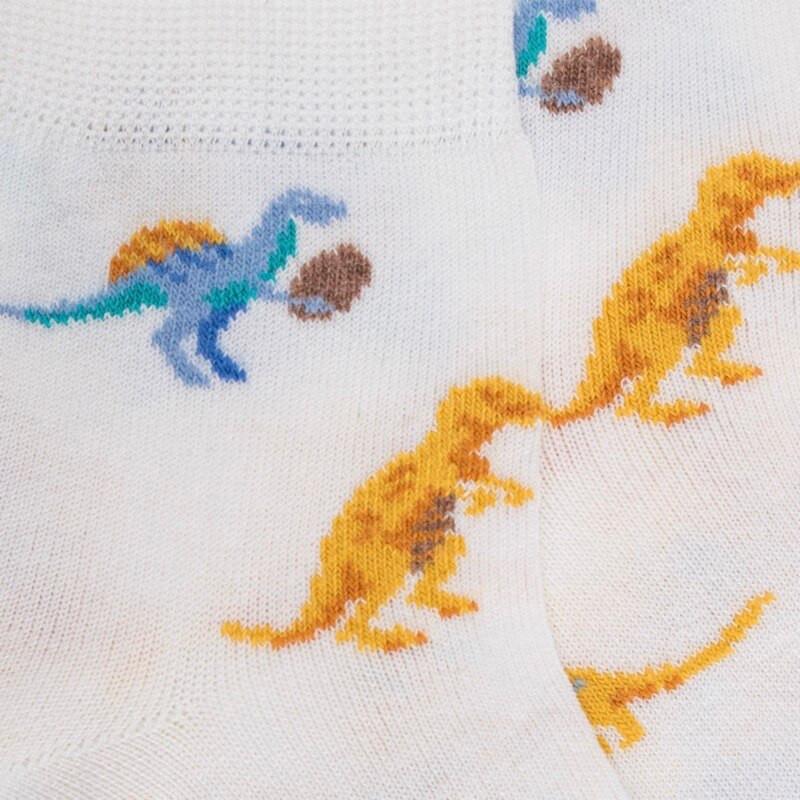 Doré Doré Socquettes Courtes Pour Enfants En Fil D'Ecosse à Motifs De Dinosaures - Blanc