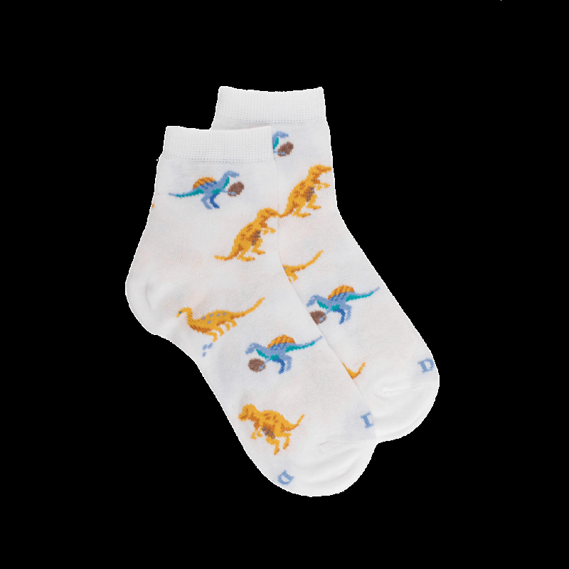 doré doré Socquettes courtes pour enfants en fil d'Ecosse à motifs de dinosaures - Blanc